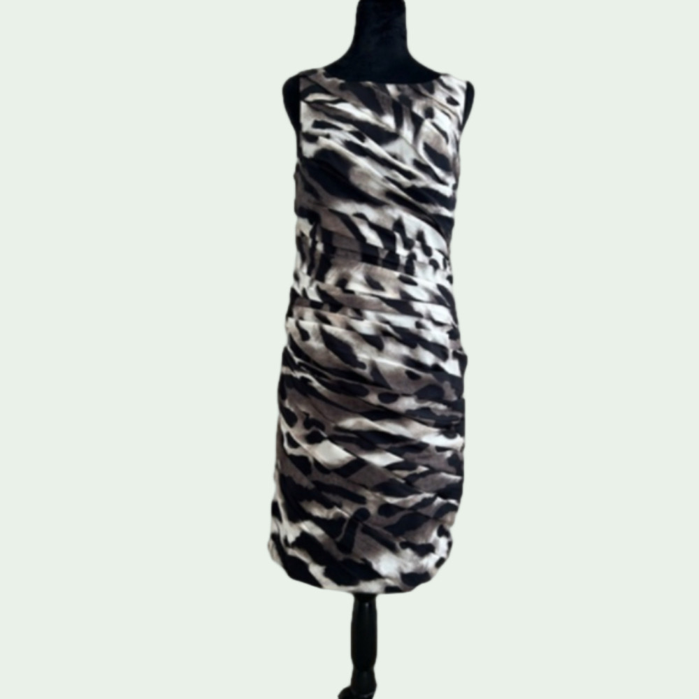 Ann Taylor Sleeveless Ruched Animal Print Dress 10